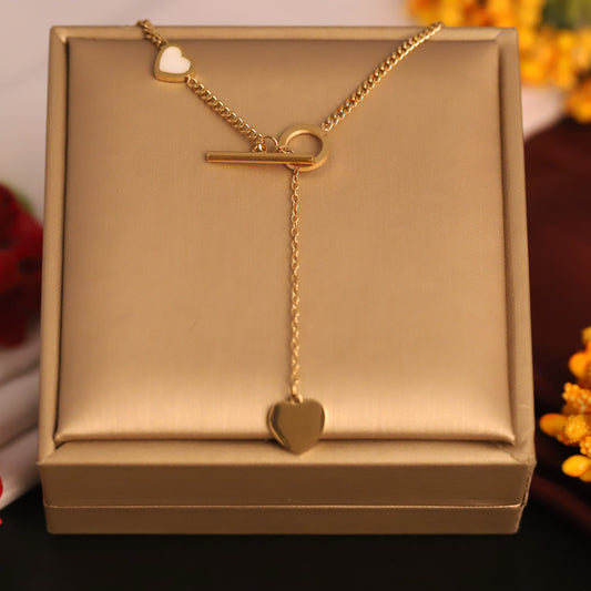 Layered Heart Toggle Necklace | Gold Y-Chain Romantic Jewelry