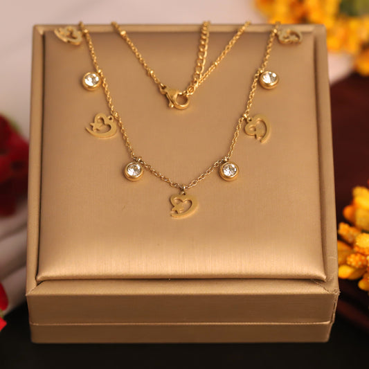 Gold Plated Heart Charm & CZ Stone Necklace | Dainty Love Jewelry Gift
