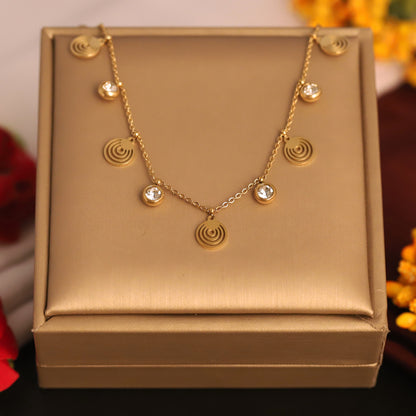 Gold Plated Spiral Disc & Zircon Charm Necklace - Modern Dainty Jewelry for Women