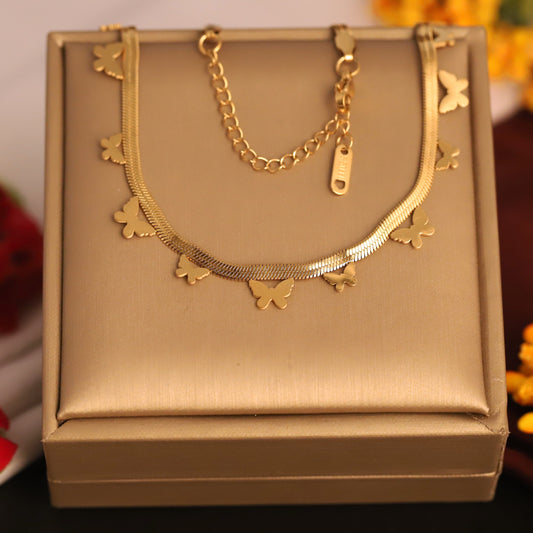 Elegant Gold Butterfly Charm Snake Chain Necklace - Stainless Steel | Dainty & Chic
