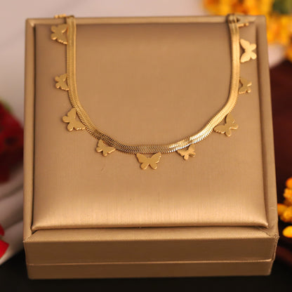Elegant Gold Butterfly Charm Snake Chain Necklace - Stainless Steel | Dainty & Chic