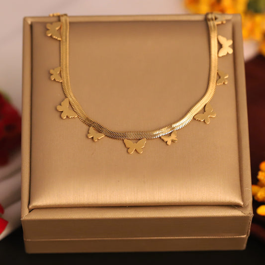 Elegant Gold Butterfly Charm Snake Chain Necklace - Stainless Steel | Dainty & Chic