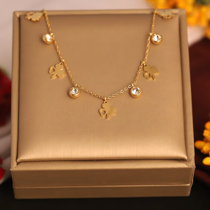 Charming Gold Plated Three-Leaf Clover & Zircon Necklace - Lucky Charm Jewelry for Women