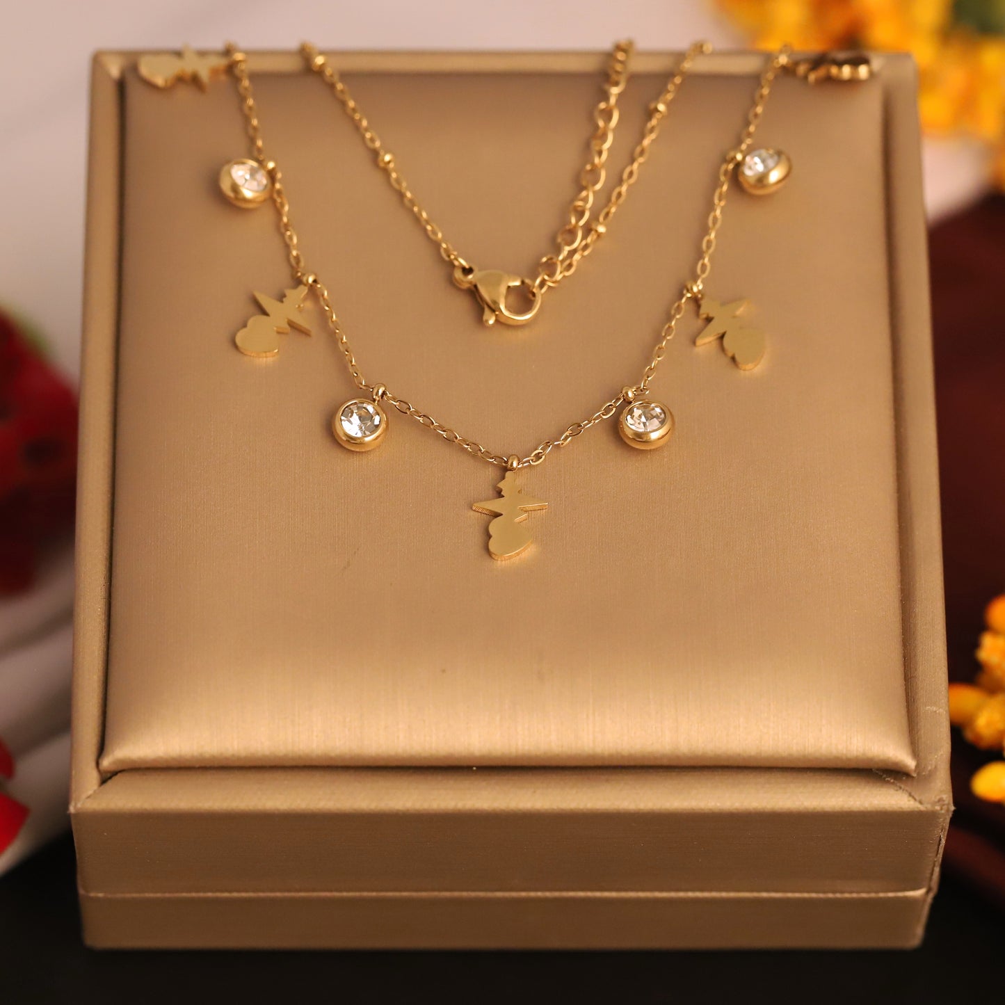 Dainty Gold Hummingbird & Crystal Chain Necklace - Stainless Steel | Nature Inspired Jewelry