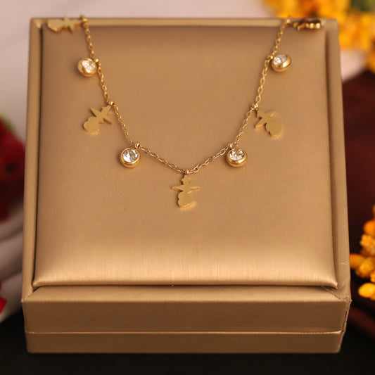 Dainty Gold Hummingbird & Crystal Chain Necklace - Stainless Steel | Nature Inspired Jewelry