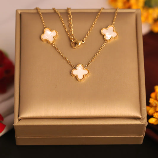 Gold Four Leaf Clover Necklace - Mother of Pearl Lucky Charm Pendant