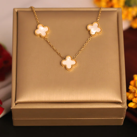 Gold Four Leaf Clover Necklace - Mother of Pearl Lucky Charm Pendant