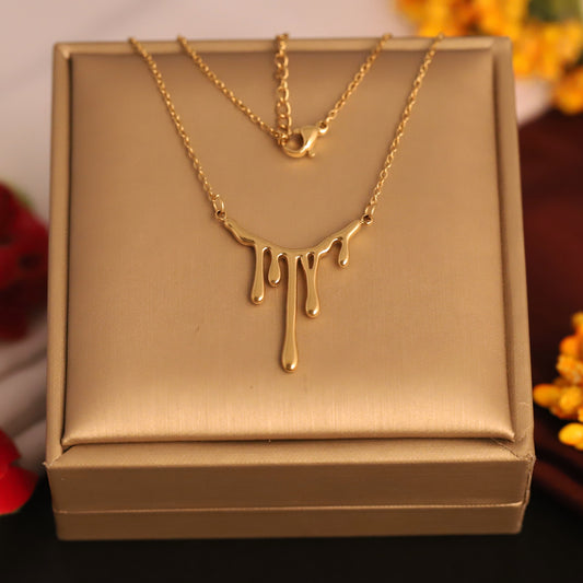 Trendy Drip Design Gold Necklace | Abstract Liquid Metal Pendant | Unique Fashion Jewellery