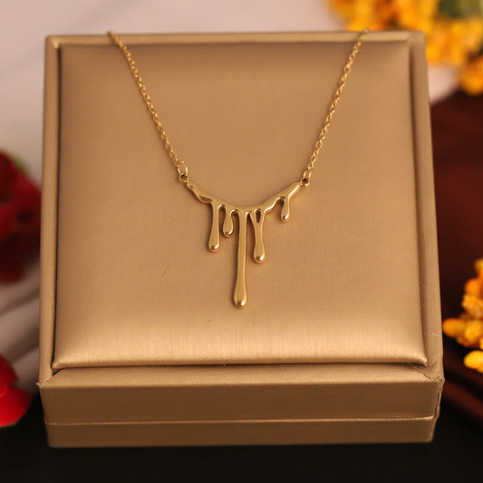 Trendy Drip Design Gold Necklace | Abstract Liquid Metal Pendant | Unique Fashion Jewellery