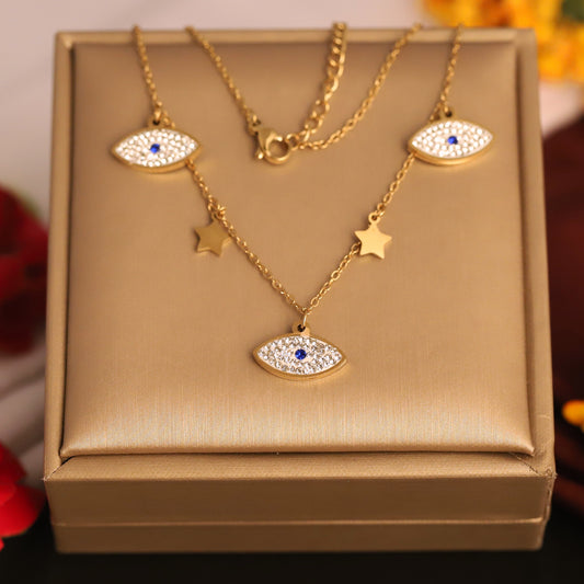 Evil Eye & Pave Star Necklace | Gold Layered Protection Jewelry