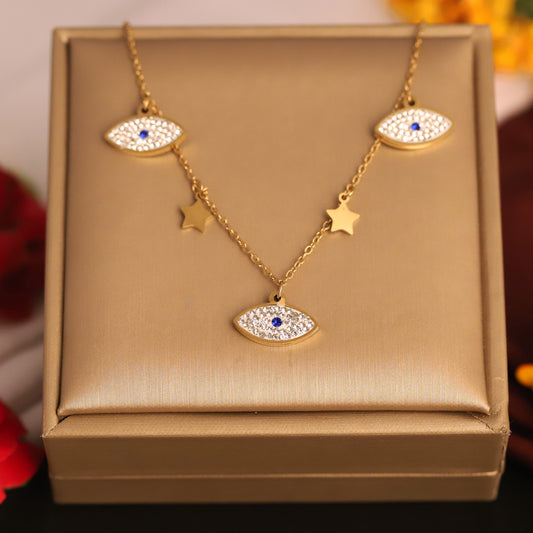 Evil Eye & Pave Star Necklace | Gold Layered Protection Jewelry
