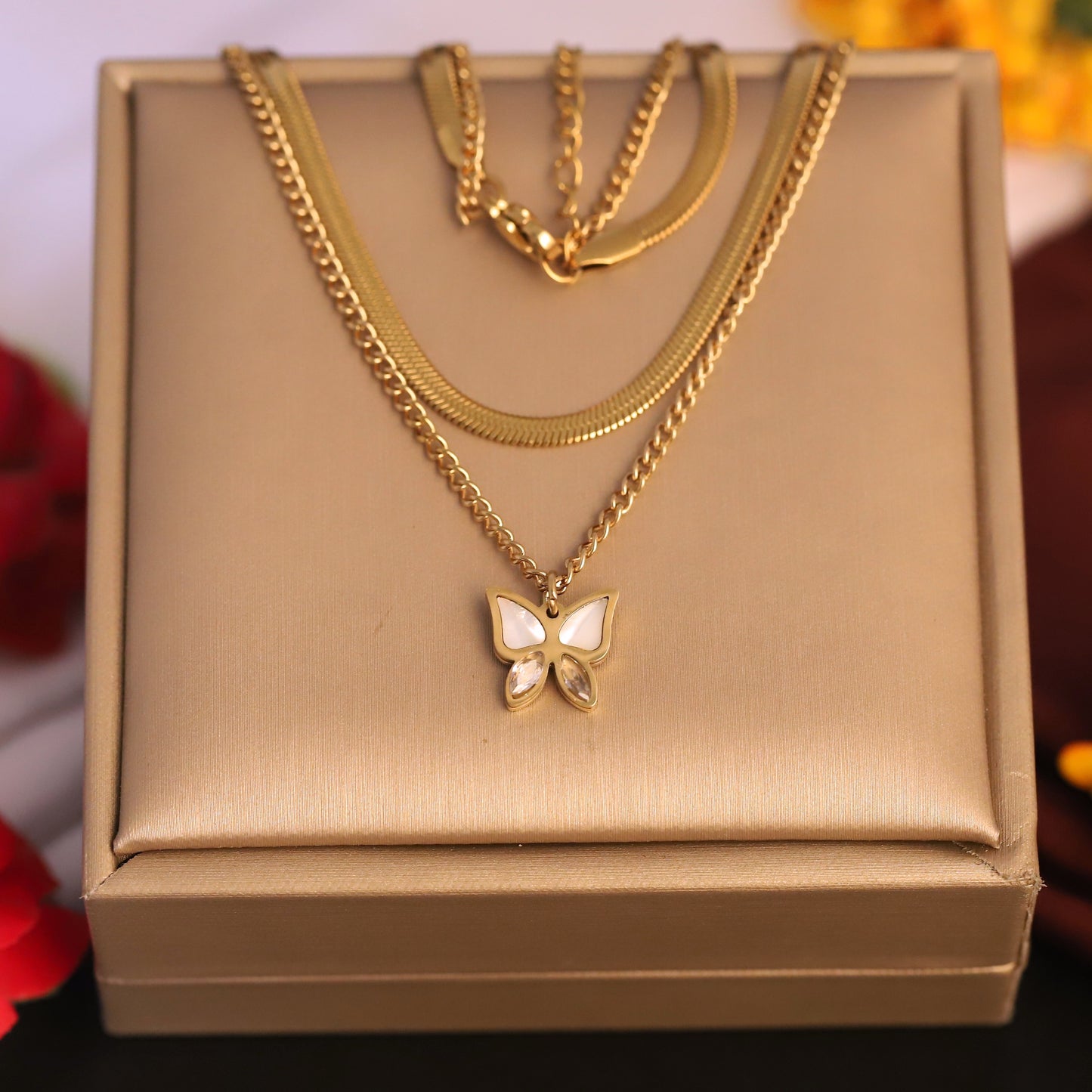 Layered Star Y Necklace | Gold Mother of Pearl & Black Enamel Jewelry