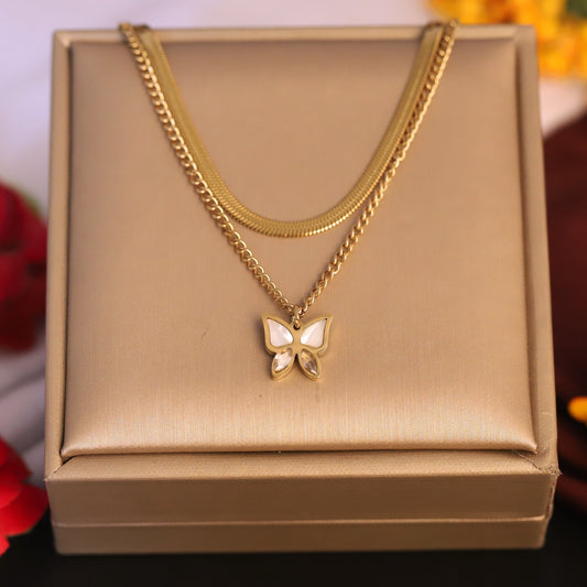 Layered Star Y Necklace | Gold Mother of Pearl & Black Enamel Jewelry