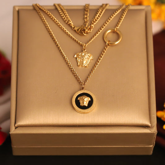 Gold Medusa Head Layered Necklace - Greek Mythology Inspired Jewelry