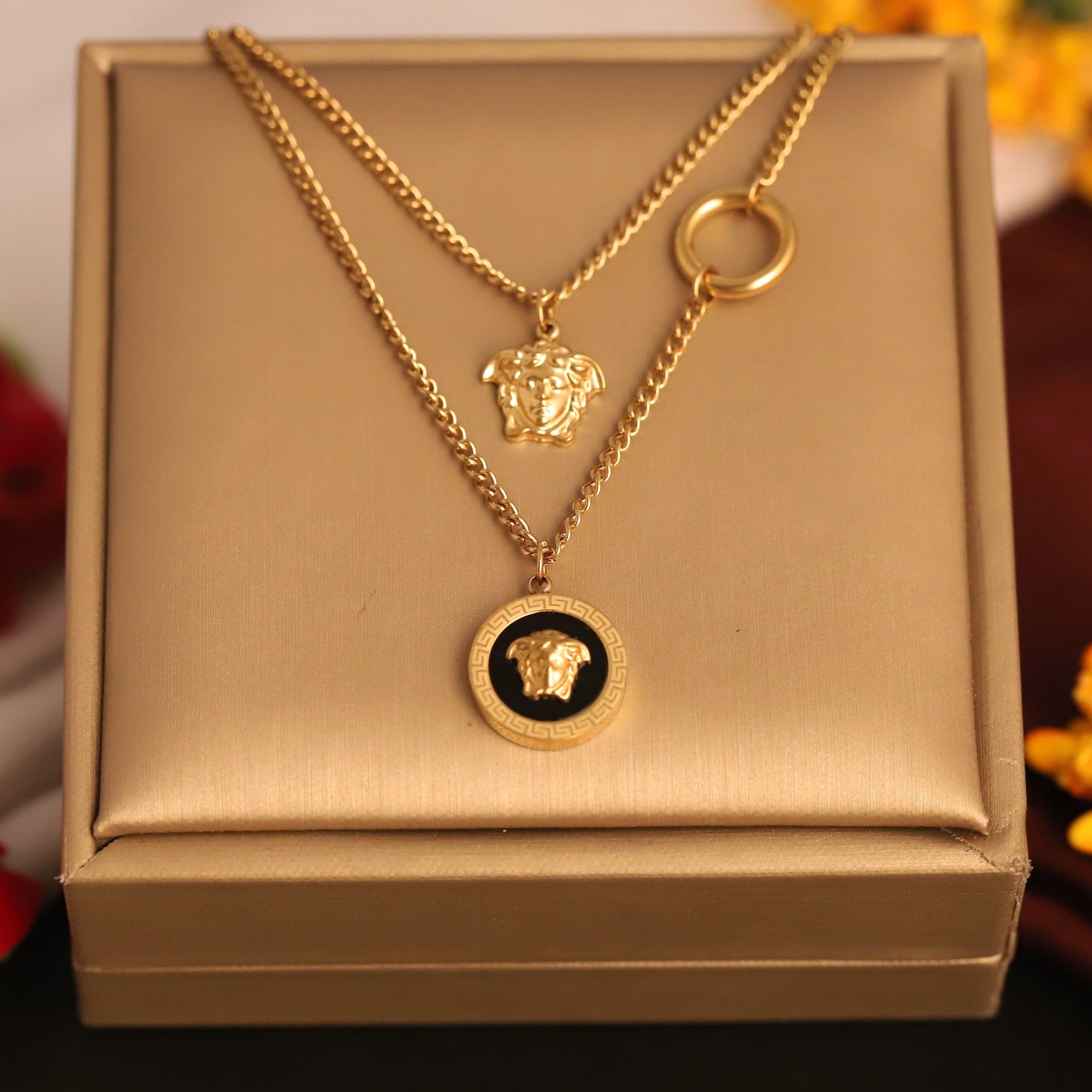 Gold Medusa Head Layered Necklace - Greek Mythology Inspired Jewelry
