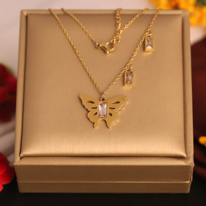 Layered Butterfly Necklace | Gold Snake Chain & Curb Chain Jewelry