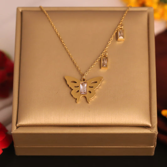 Layered Butterfly Necklace | Gold Snake Chain & Curb Chain Jewelry