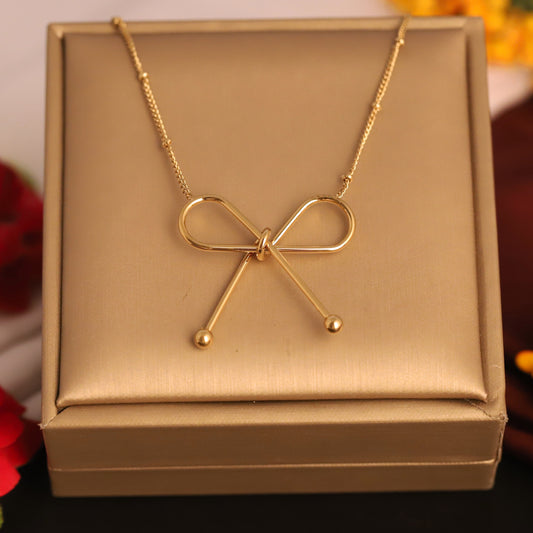 Chic Gold Bow Knot Chain Pendant- Stainless Steel | Dainty & Modern Ribbon Jewelry