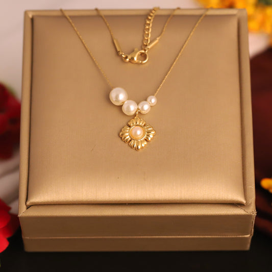 Elegant Gold Plated Pearl Flower Pendant Necklace | Dainty Freshwater Pearl Jewelry