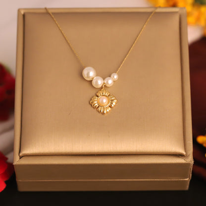 Elegant Gold Plated Pearl Flower Pendant Necklace | Dainty Freshwater Pearl Jewelry