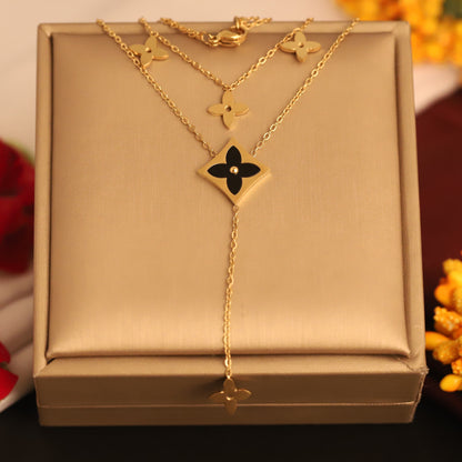 Elegant Gold Clover Layered Necklace Set | Women's Fashion Pendant