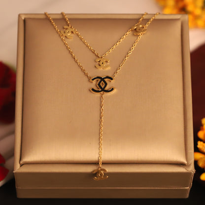 Layered Gold CC Logo Necklace | Interlocking C Pendant | Fashion Designer Inspired Jewelry