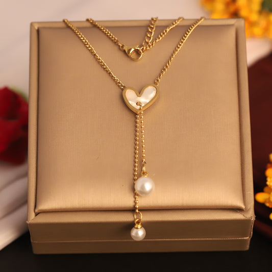 Layered Puffed Heart Y Necklace | Gold Dainty Jewelry