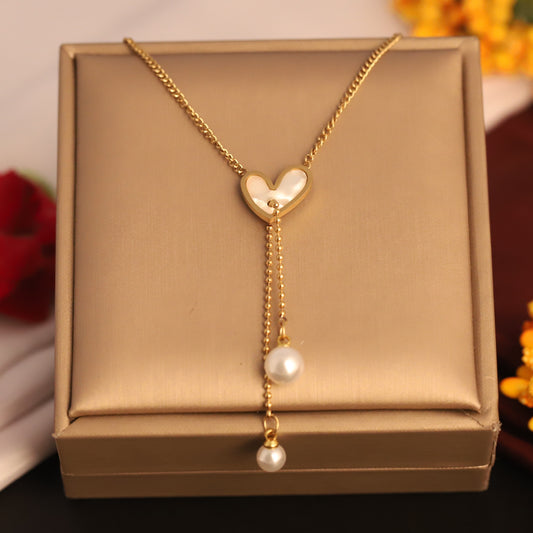 Layered Puffed Heart Y Necklace | Gold Dainty Jewelry