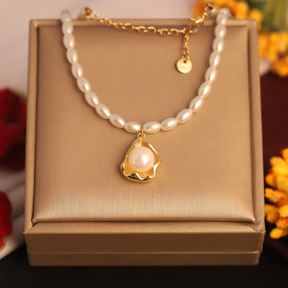 Natural Freshwater Pearl Necklace | Gold Plated Teardrop Cage Pendant | Elegant Beaded Choker
