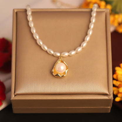 Natural Freshwater Pearl Necklace | Gold Plated Teardrop Cage Pendant | Elegant Beaded Choker