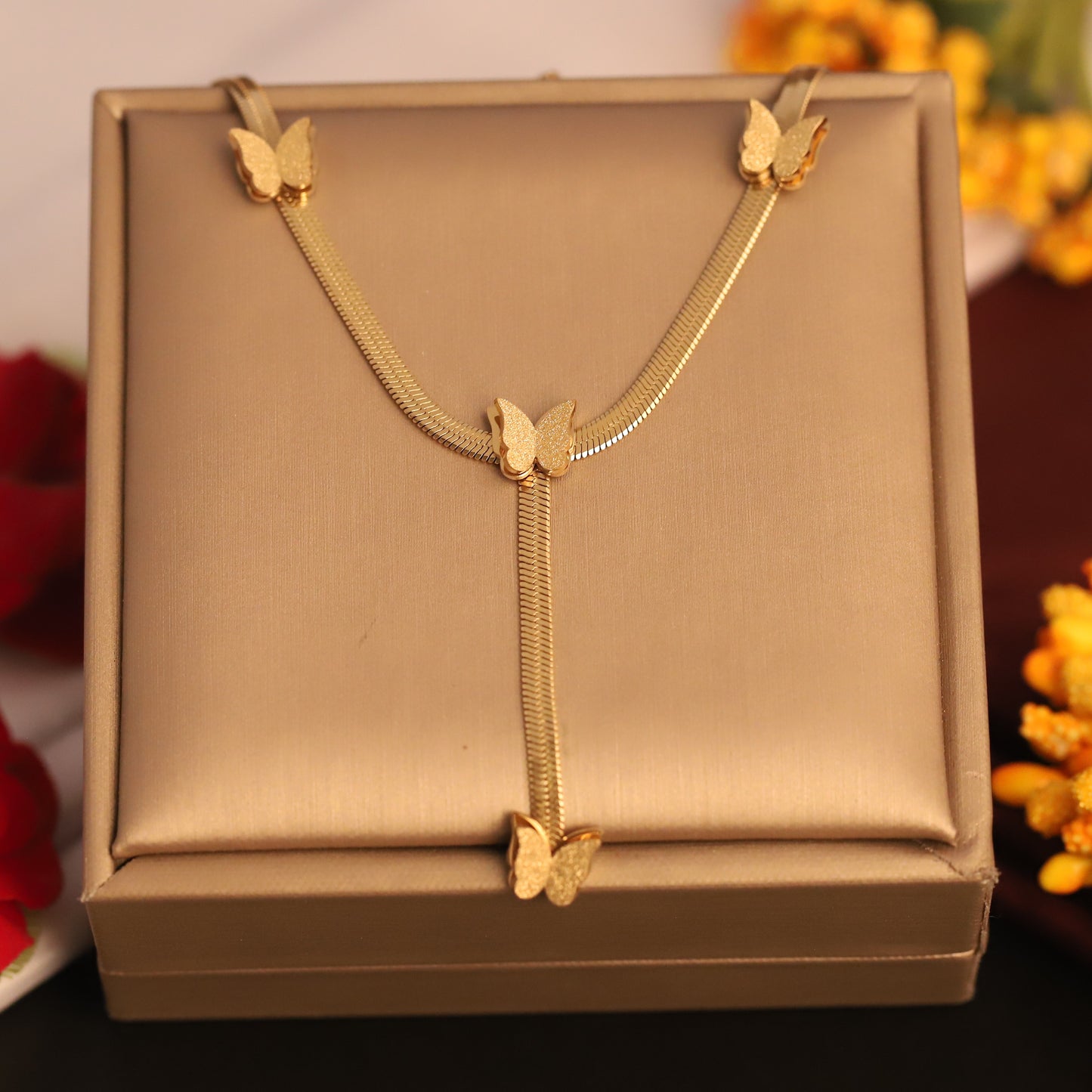 Elegant Gold Butterfly Snake Chain Necklace - Dainty & Stylish | Women's Jewelry