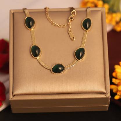 Gold Plated Green Gemstone Necklace - Dainty & Elegant Jewelry