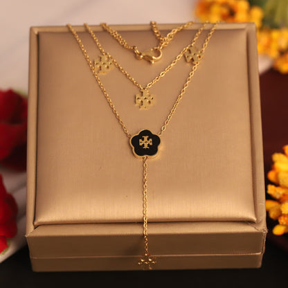 Tory Burch Style Gold Flower Layered Pendant Set | Designer Inspired Jewelry