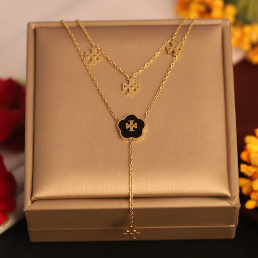 Tory Burch Style Gold Flower Layered Pendant Set | Designer Inspired Jewelry