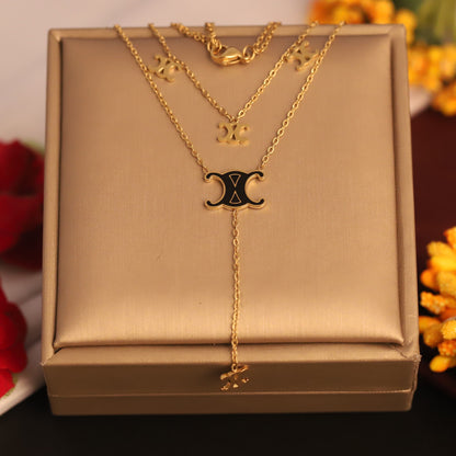 Elegant Gold Double-Layer Pendant Set