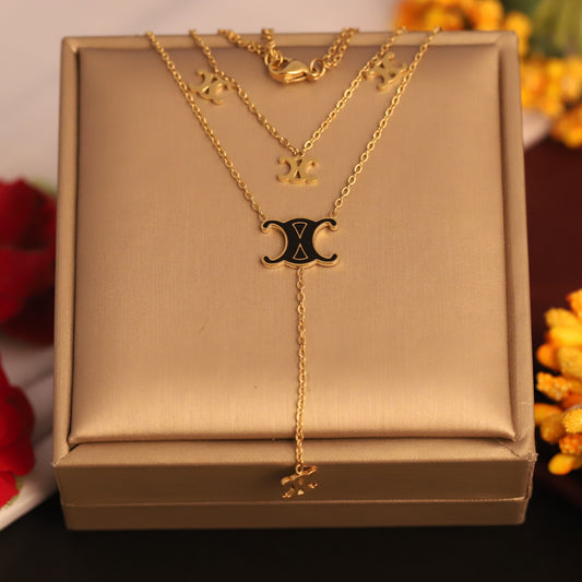 Elegant Gold Double-Layer Pendant Set