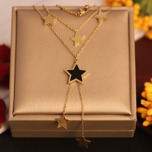 Chic Gold & Black Star Pendant Set | Multi-Layered Fashion Accessory