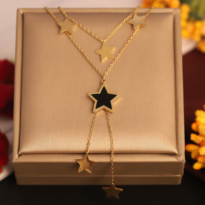Chic Gold & Black Star Pendant Set | Multi-Layered Fashion Accessory