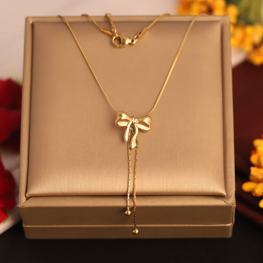 Gold Bow Pendant Y Necklace | Delicate Feminine Jewelry
