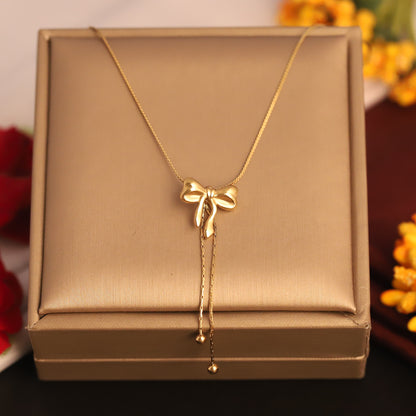 Gold Bow Pendant Y Necklace | Delicate Feminine Jewelry