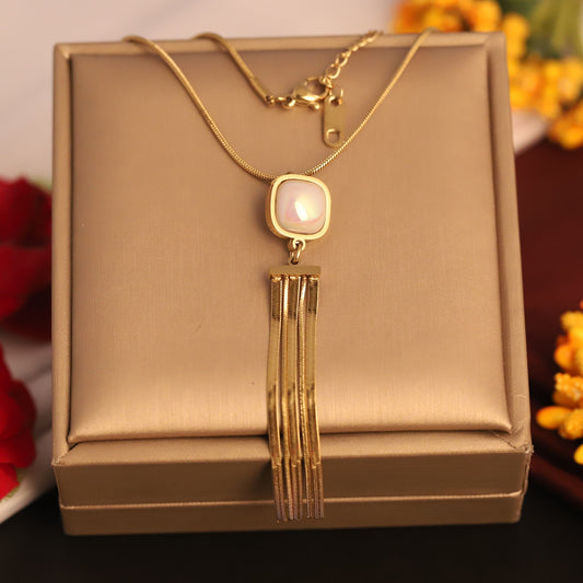 Mother of Pearl Tassel Necklace | Gold Snake Chain Jewelry