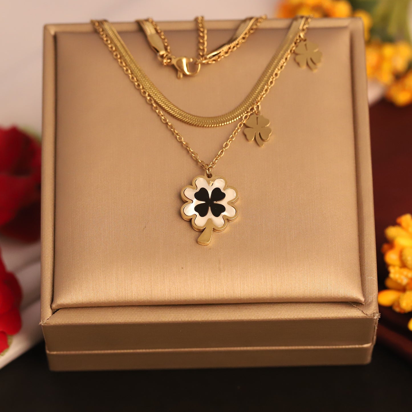 Layered Clover Necklace | Gold Snake Chain & Lucky Charm Set