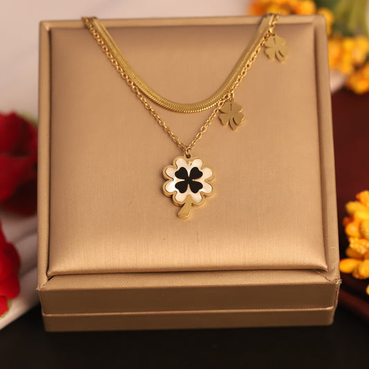 Layered Clover Necklace | Gold Snake Chain & Lucky Charm Set