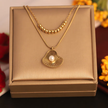 Layered Pearl Heart Necklace | Gold Beaded Pendant Jewelry