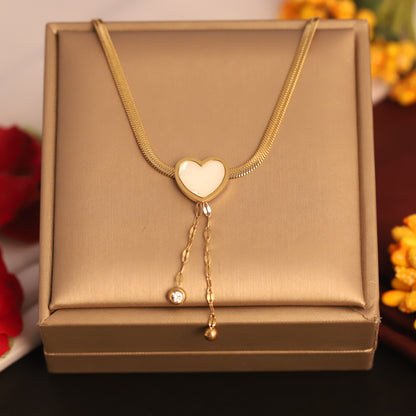 White Enamel Heart Pendant Necklace | Gold Snake Chain Jewelry