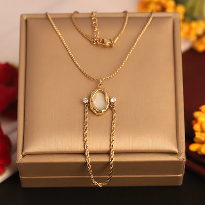Asymmetrical Mother of Pearl Necklace | Gold Rope Chain Jewelry