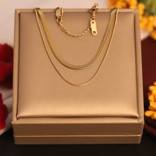 Layered Gold Snake & Herringbone Chain Necklace Set | Dainty Minimalist Choker