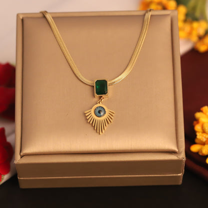 Evil Eye & Emerald Pendant Necklace | Gold Snake Chain Protection Jewelry