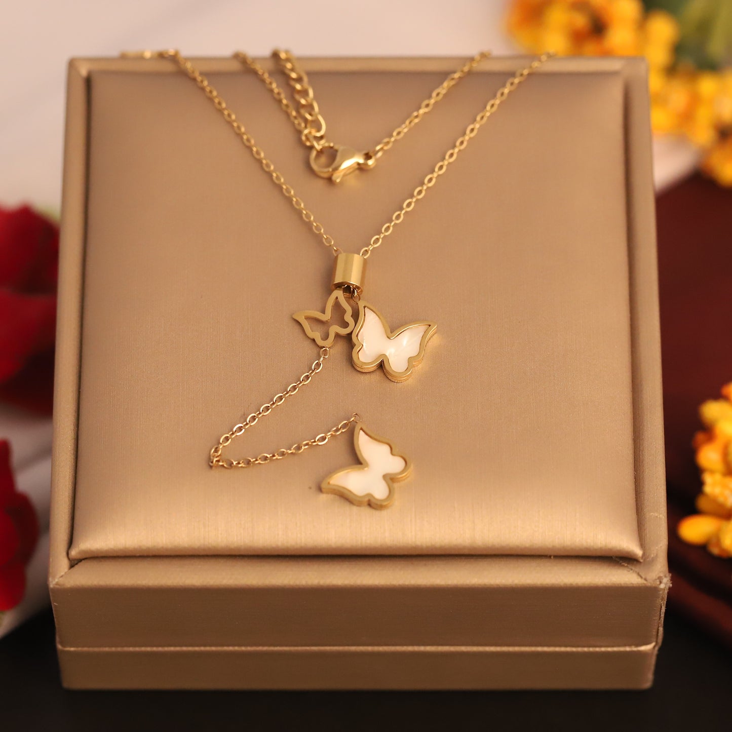 Layered Puffed Heart Charm Necklace | Gold Plated Romantic Jewelry