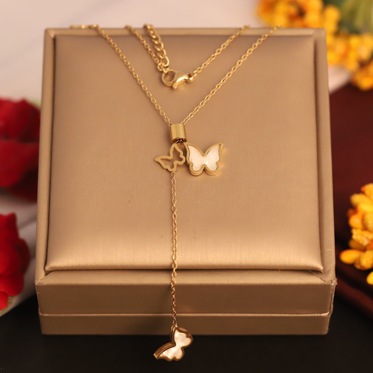 Layered Puffed Heart Charm Necklace | Gold Plated Romantic Jewelry